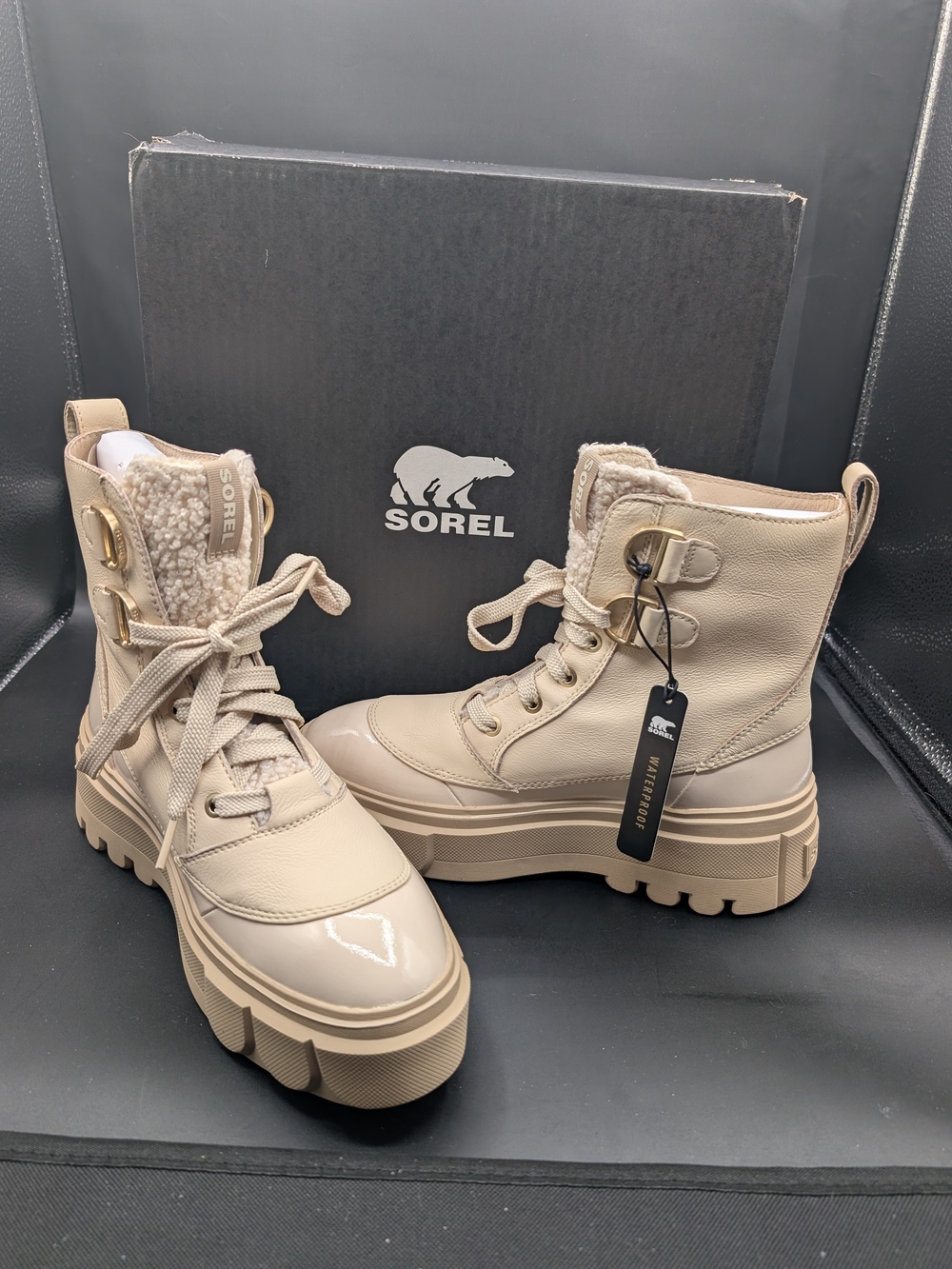Sorel Women's Beige Platform Lace-Up Boots